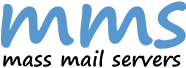 Blue "mms" with "mass mail servers" text in black below.