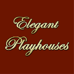 Elegant Playhouses logo, gold script on a rich brown background.