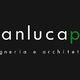 Logo Gianluca Pia, ingegneria e architettura su sfondo nero, testo bianco e verde.