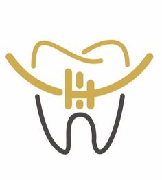 Ein stilisierter Zahn mit goldenen Linien, die ein "H" formen.