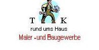 Logo: T K rund ums Haus, Maler- und Baugewerbe, mit Zeichnung eines Arbeiters.