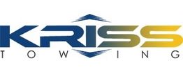 Logo of Kriss Towing with stylized blue and yellow text.
