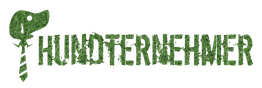 "Hundekopf-Logo mit grüner Textur und dem Schriftzug 'Hundternehmer' in grüner Schrift."