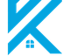 Blue abstract logo with letter 'K' and a small window design at the bottom.