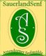 SauerlandSenf Logo: Grünes Oval mit weißen Buchstaben "A" und "S" auf gelbem Hintergrund.