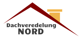 Logo "Dachveredelung Nord" mit rotem Dach und gelbem Schornstein.