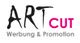 Logo mit Text: "ARTCUT" in schwarz und pink, darunter "Werbung & Promotion" in Grau.