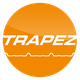 Orange Logo mit weißem Text "TRAPEZ" und stilisiertem Linienmuster darunter.