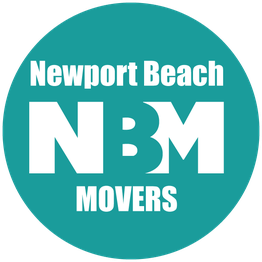 Teal circle logo with "Newport Beach Movers" and "NBM" in bold white text.