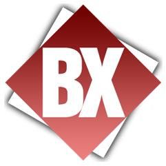 Rotes Logo mit den Buchstaben "BX" in einem diagonalen Quadrat auf weißem Hintergrund.