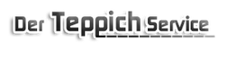 Der Schriftzug "Der Teppich Service" in weiß mit schwarzem und grauem Hintergrund.