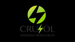 Logotipo de energía con rayo verde sobre fondo negro, texto "CRUSOL Energías Renovables".