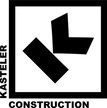 Logo with two black geometric shapes and text: "Kasteler Construction."