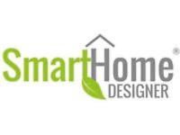 Logo mit Text: "Smart Home Designer", Hausdach- und Blatt-Designs integriert.