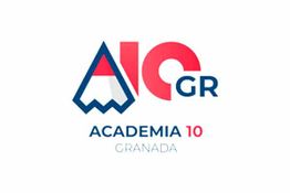 Logotipo de A10GR, Academia 10 Granada, con colores rojo y azul, y diseño estilizado.