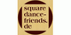 Logo mit Text "squaredance-friends.de" in einem braunen Kreis auf beigem Hintergrund.