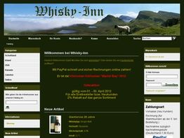 Website-Layout eines Whisky-Shops mit Kategorien, Angeboten und Zahlungsoptionen.
