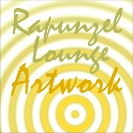 Text "Rapunzel Lounge Artwork" vor gelben Kreisen auf weißem Hintergrund.