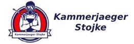 Logo von Kammerjaeger Stojke mit einer Figur in Schutzkleidung und Gasmaske.