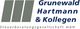 Logo mit drei grauen Balken und Schriftzug "Grunewald Hartmann & Kollegen Steuerberatung".