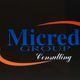 Logo con testo "Micred Group Consulting" su sfondo nero e curve arancioni.