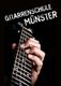 Nahaufnahme einer Hand, die eine Gitarre greift, mit dem Text "Gitarrenschule Münster".