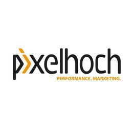 Logo mit dem Text "pixelhoch" in Schwarz und "Performance. Marketing." in Orange.