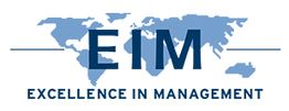 Logo mit den Buchstaben "EIM" vor einer Weltkarte und dem Text "Excellence in Management".