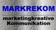 Text: "MARKREKOM - marketingkreative Kommunikation" in Blau und Schwarz auf grauem Hintergrund.