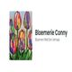 Kleurrijke tulpen met tekst: "Bloemerie Conny - Bloemen Met Een Verhaal".