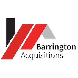 Logo with red and black geometric shapes, text: "Barrington Acquisitions."