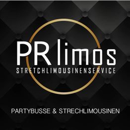 Logo von PR Limos mit Text: "Stretchlimousinenservice, Partybusse & Stretchlimousinen".