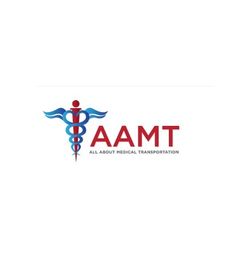 AAMT logo with a caduceus design and text "All About Medical Transportation" below.
