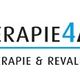 Logo met tekst: "Fysiotherapie4All" en blauw figuurtje. Onder: "(Sport)Fysiotherapie & Revalidatie".