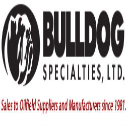 Bulldog Specialties logo with a bulldog image, tagline about oilfield sales since 1981.