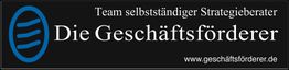 Logo von "Die Geschäftsförderer" mit Text: Team selbstständiger Strategieberater.