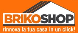 Logo di Brikoshop: "rinnova la tua casa in un click!" su sfondo arancione.