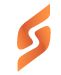 Abstract orange logo with an S shape on a white background.