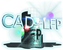 Schriftzug "CAD-LFP" mit runden Lichteffekten und digitalen Linien.