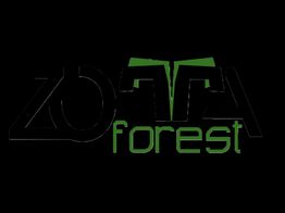 Logo nero e verde con scritta "Zotta Forest" su sfondo nero.