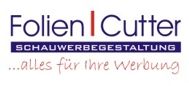 Logo mit Text "Folien Cutter", "SCHAUWERBEGESTALTUNG", "...alles für Ihre Werbung".