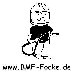 Cartoonfigur mit Helm, die ein Kabel hält. Website-URL: www.BMF-Focke.de