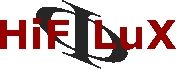 Roter Text „HiFLuX“ mit schwarzer Grafik zwischen „I“ und „L“.