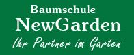 Grünes Logo mit weißem Text: "Baumschule NewGarden - Ihr Partner im Garten".