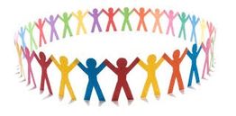 Pessoas em papel colorido de mãos dadas formando um círculo.