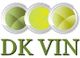 Logo med tre grønne cirkler og teksten "DK VIN" nedenunder i grøn farve.