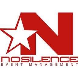 Logo rosso con grande lettera "N" e stella bianca a sinistra; testo "NoSilence Event Management".