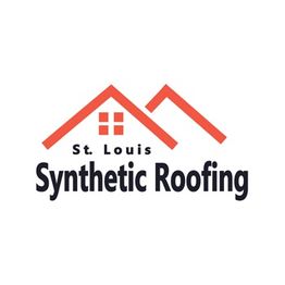 Logo of St. Louis Synthetic Roofing with red rooftops and text below.