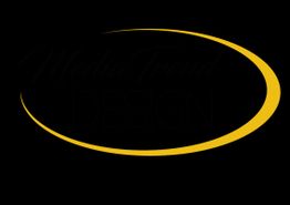 Schwarzer Hintergrund mit gelbem Halbkreis und Schriftzug "Media Trend Design".