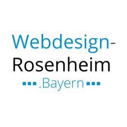 Text: "Webdesign-Rosenheim .Bayern" in Blau und Schwarz auf weißem Hintergrund.